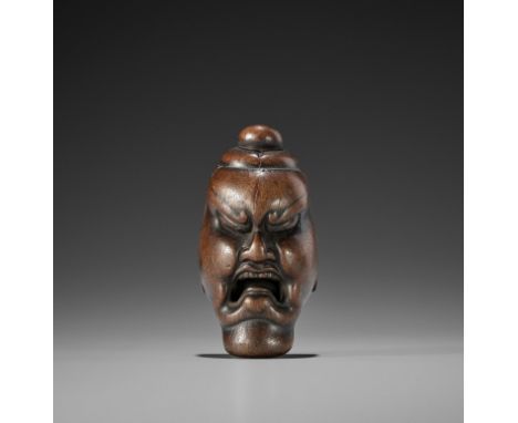 A LARGE AND POWERFUL WOOD MASK NETSUKE OF A NIOUnsignedJapan, late 18th to early 19th century, Edo period (1615-1868)The wood