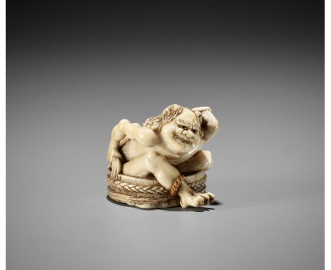 TOMOMASA: AN IVORY NETSUKE OF A BATHING ONIBy Tomomasa, signed Tomomasa 友正Japan, Edo/Tokyo, second half of 19th centuryFinely