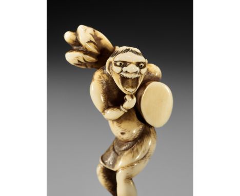 OTOMAN: A SUPERB IVORY NETSUKE OF AN ONI WITH THE ARM OF THE RASHOMON DEMONBy Matsushita Otoman, unsignedJapan, Hakata, mid-1