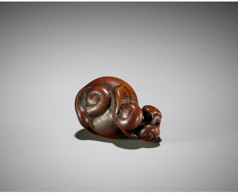 TOMOKAZU: A RARE WOOD NETSUKE OF FIVE SNAILSBy Kano Tomokazu, signed Tomokazu 友一Japan, Gifu or Nagoya, late 18th to early 19t