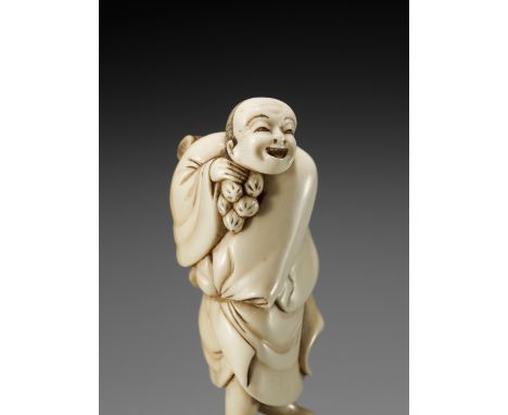 A GOOD IVORY NETSUKE OF A STREET VENDORUnsigned Japan, c. 1790, Edo period (1615-1868)Published: Sydney L. Moss (2010) They a