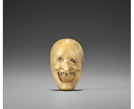 MITSUYUKI: A SUPERB AND RARE IVORY MASK NETSUKE OF THE FEMALE GHOST OIWABy Mitsuyuki, signed Mitsuyuki 光之Japan, second half o