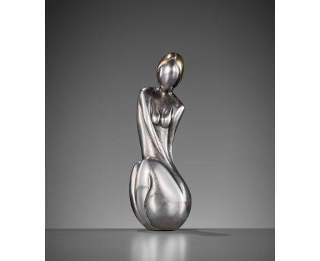 GEORGES WEIL: AN 18K SILVER AND GILT NETSUKE OF A WOMANBy Georges Weil (b. 1938), signed with the artist's markEngland, late 