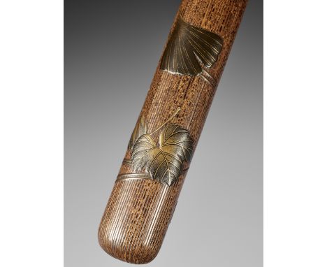 TAISAI: A FINE WOVEN RATTAN KISERUZUTSU WITH A LACQUERED DESIGN OF FALLING LEAVESBy Fukushima Taisai, signed Taisai 泰哉Japan, 