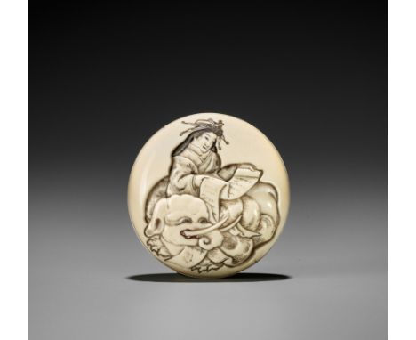 HOGYOKU: A LARGE IVORY MANJU OF EGUCHI NO KIMI AS FUGEN BOSATSUBy Hogyoku, signed Hogyoku 法玉 saku作 with kakihanJapan, Edo (To