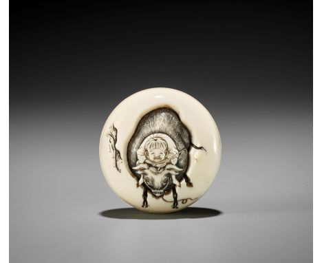 KOJU: A FINE MANJU NETSUKE OF A BOY AS AN OX HERDERBy Koju (Mitsutoshi), signed Koju 光寿 and kakihanJapan, Edo (Tokyo), mid-19