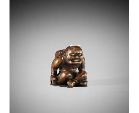 A FINE WOOD NETSUKE OF RAIJIN WITH DRUMSchool of Masasada (Masakazu), unsignedJapan, early 19th century, Edo period (1615-186