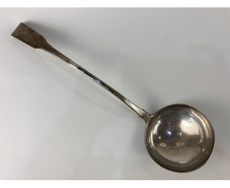 A George III Scottish silver fiddle pattern soup ladle, maker William Hannay, Edinburgh 1812, crested with stag and crown, 6.