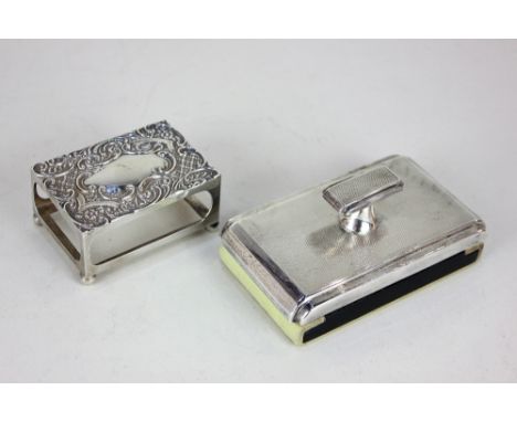 An Art Deco George VI silver mounted desk blotter with engine turned decoration maker Adie Bros. Birmingham 1938 11.5cm and a