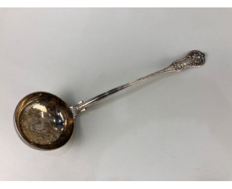A Victorian Scottish silver kings pattern soup ladle, maker possibly John Muir Jr, Glasgow 1849, monogrammed G, 10.5oz