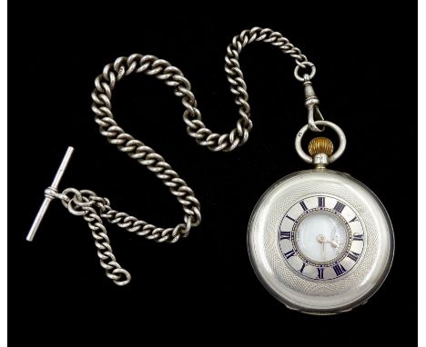 Early 20th century silver half hunter keyless lever pocket watch by Rotherhams, London, No. 373860, white enamel dial with Ro