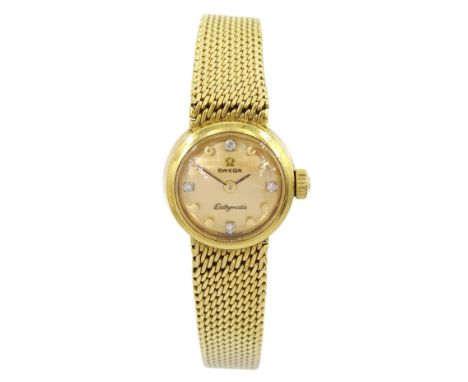 Omega Ladymatic 18ct gold manual wind wristwatch, 24 jewels movement, Cal. 661, Ref. 7515851, champagne dial with diamond dot