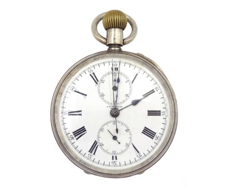 Early 20th century silver open face keyless lever chronograph pocket watch, movement signed H. F. Seale, Cape Town chronograp