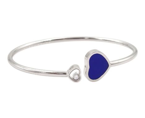 Chopard Happy Hearts 18ct white gold diamond and blue stone bangle, boxedCondition Report:Approx 11.35gm, a few very light sc
