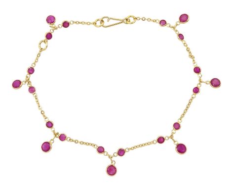 Annoushka 18ct gold ruby Nectar Cherry Drop link bracelet, hallmarkedCondition Report:Approx 2gm, length = 18cm, good conditi