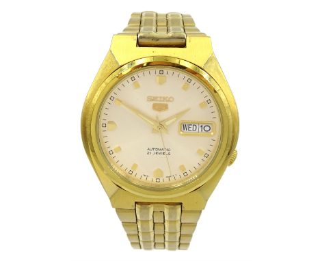 Seiko 5 gentleman's gold-plated stainless steel automatic bracelet wristwatch, Ref. 7S26-01T0, boxedCondition Report:Movement