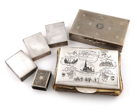 A mixed lot of silver items, comprising: an Austrian silver and stag horn box, of rectangular form, horn sides, the hinged co