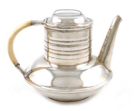 λDesigned by Archibald Knox for Liberty, an Edwardian Art Nouveau silver teapot, Birmingham 1904, also stamped Cymric, taperi