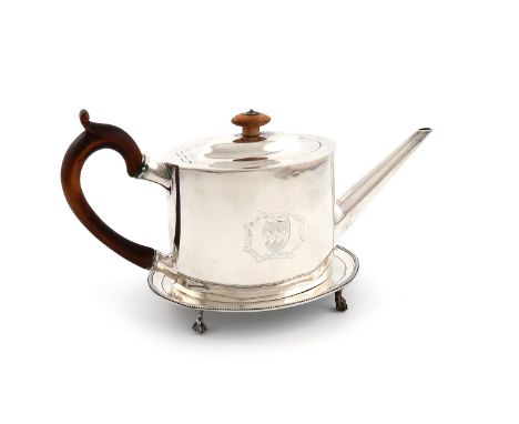 λA George III silver teapot and associated stand, the teapot possibly by Samuel Wood or Samuel White, by London 1784, the sta