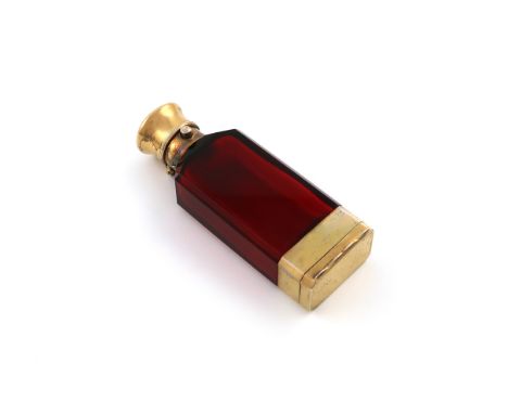A Victorian silver-gilt mounted red glass scent bottle / vinaigrette, by S. Mordan and Co, London 1866, rectangular form, the
