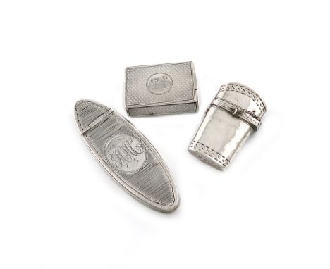 A small mixed lot of silver boxes, comprising: a Victorian snuff box, by Thomas Dee, London 1864, retailed by Asprey, rectang