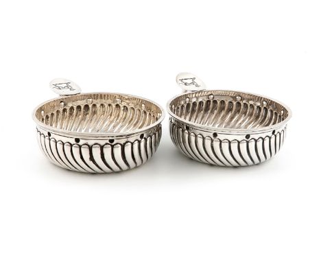 A pair of late-Victorian silver wine tasters, by J and J Maxfield, Sheffield 1896, circular form, swirl fluted decoration, ri