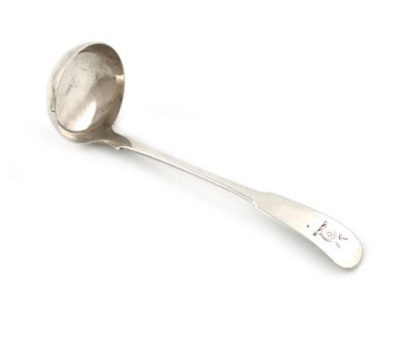 An early 19th century Scottish provincial silver Fiddle pattern toddy ladle, by John Sid, Perth circa 1810, the terminal with