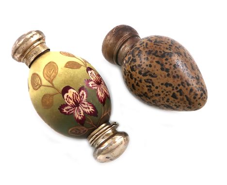 A late-Victorian novelty silver and ceramic scent bottle, by Saunders and Shepherd, Birmingham 1888, plain screw-off cover, m
