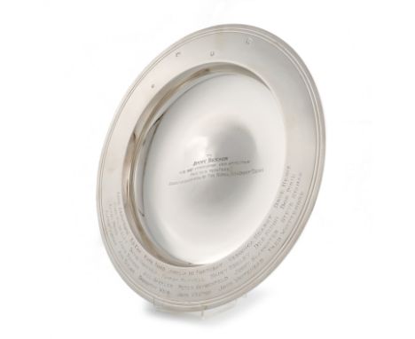 A modern presentation silver Armada dish, by Asprey Plc, London 1997, circular form, inscribed 'To Jimmy Benson with deep app