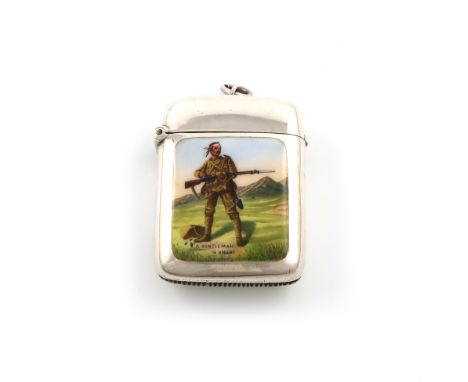 Boer War interest, a late-Victorian silver and enamel vesta case, by Saunders and Shepherd, Birmingham 1899, rectangular form