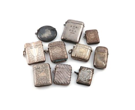 A mixed lot of silver vesta cases, various dates and makers, including: one engraved with pears and fruit, four with engraved