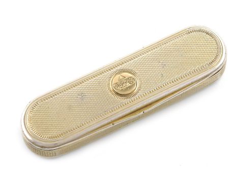 A William IV silver-gilt toothpick box, possibly by Benjamin Stephens, London 1831, rounded rectangular form, engine-turned d