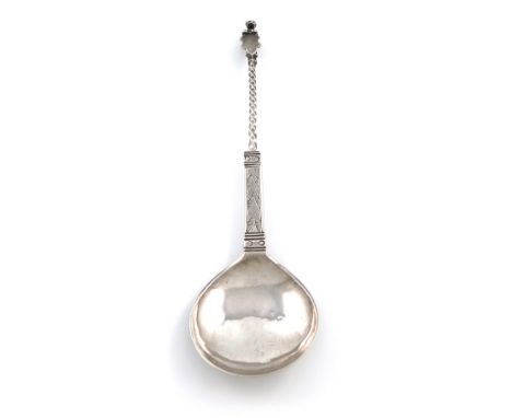 A Dutch silver spoon, mark unidentified, probably 18th century, also with a later tax mark, the reverse of the fig-shaped bow