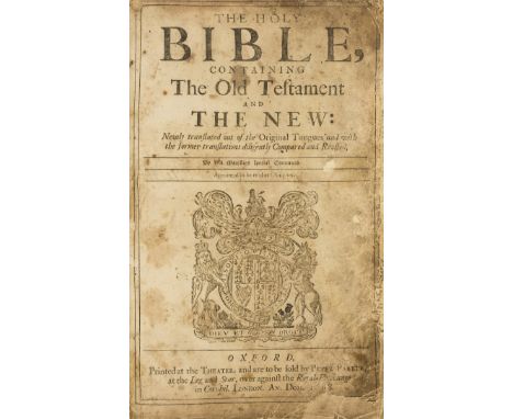 Bible, English.- The Holy Bible, Containing the Old Testament and the New, 2 parts in 1, woodcut coats of arms to title, titl