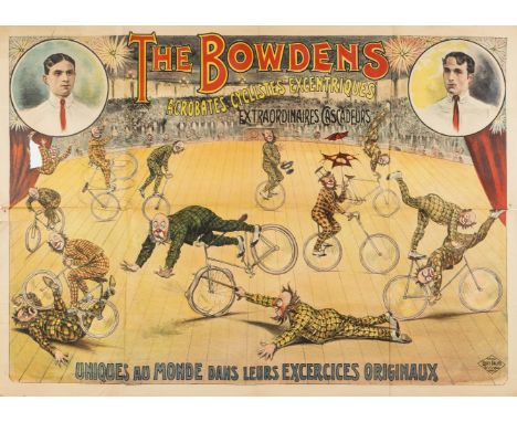 Circus.- The Bowdens. Acrobates Cyclistes Excentriques, Extraordinaires Cascadeurs, large colour lithograph poster, sheet 89 