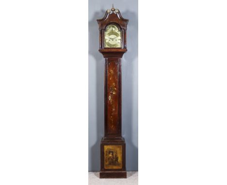 An Unusual Painted Oak Longcase Clock of Small Proportions, the 8ins arched brass dial signed "John Crucefix of London", the 