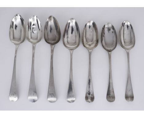 Seven Georgian Silver Table Spoons and Mixed Silverware, the table spoons by various makers and dates, some monogrammed and s