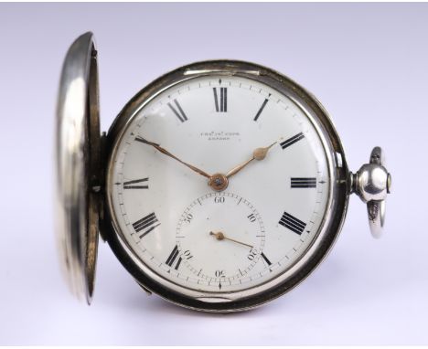 A Silver Full Hunting Cased Fusee Lever Pocket Watch by Charles John Cope, London 1829, 53mm diameter case, with white enamel