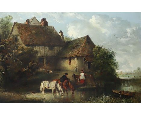 Edward Robert Smythe (1810-1899) - Oil painting - "Old Farmhouse, Rickinghall", signed, relined canvas 16ins x 24ins, in gilt