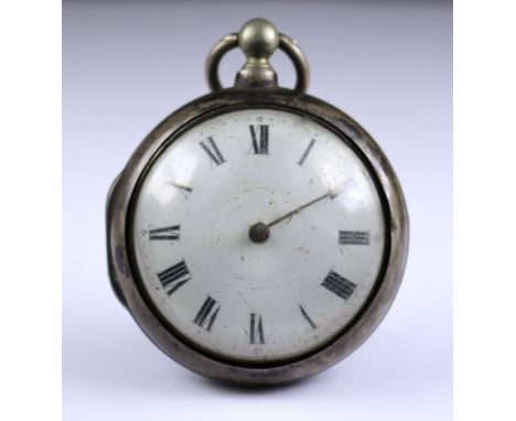 A Silver Pair Cased Open Faced Verge Pocket Watch, by Robert Mason, Kelso, 1806, 56mm diameter case, with white enamelled dia