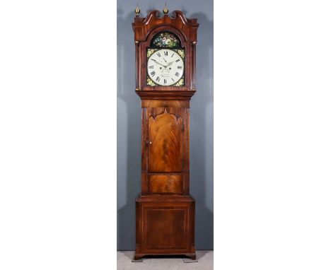 A Mid 19th Century Figured Mahogany Longcase Clock, by John Latham of Macclesfield, the 14ins arched painted metal dial with 