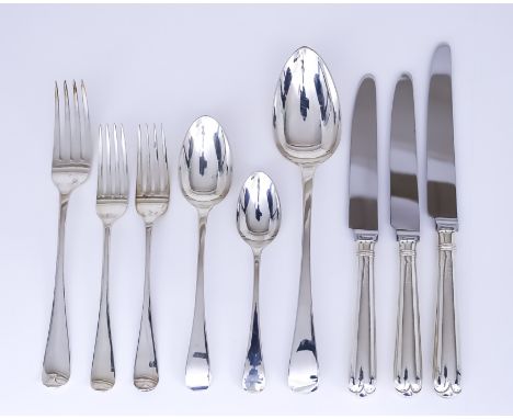 A Georgian, Victorian and Later Harlequin Silver Table Service, by various makers and dates, comprising - twelve table forks,