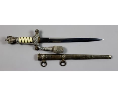 A German Naval Dirk by Eickhoen, 10ins bright steel fullered blade bearing makers mark, composite wire bound grip, metal scab