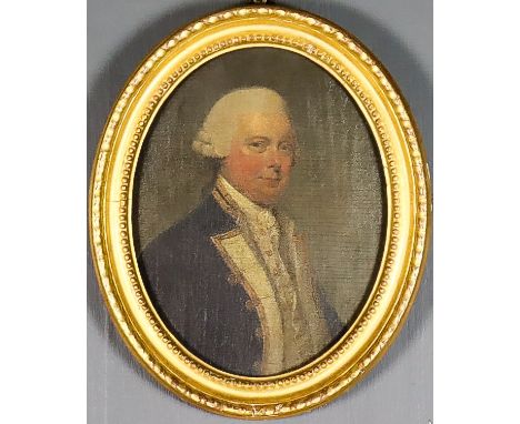 18th Century English School - Two oil paintings - "Admiral H..." - Half-length portrait of a naval officer wearing periwig, o