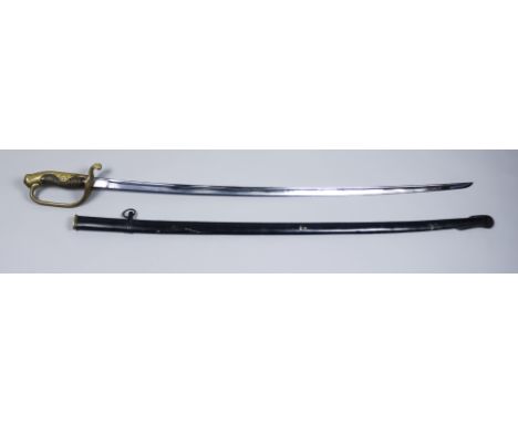 A Japanese Naval Style Sabre, black metal scabbard, no visible marks on blade or scabbard