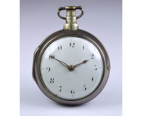 A Silver Pair Cased Open Faced Verge Pocket Watch, by Edward Charlton, 1805, 56mm diameter case, with white enamelled dial, b