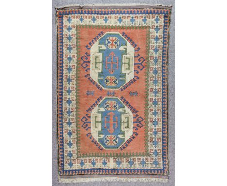 A Turkish Rug of "Kazak" Design and a Bokara Rug of "Turkmen" Design, Modern, the Turkish rug woven in pastel shades with two