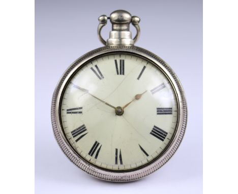 A Silver Pair Cased Open Faced Verge Pocket Watch by T Taylor, Liverpool, 1823, 55mm diameter case, with white enamelled dial