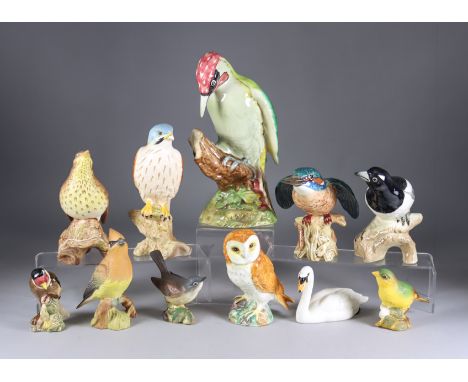 Eleven Beswick Pottery Bird Models, including - green woodpecker, model no. 1218, 8.5ins high, magpie, model no. 2305, 5ins h