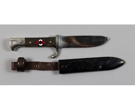 A World War II German Youth Dagger, by Auton Wingen, 4.25ins blade, etched with "blood and Honour", composite grips with enam